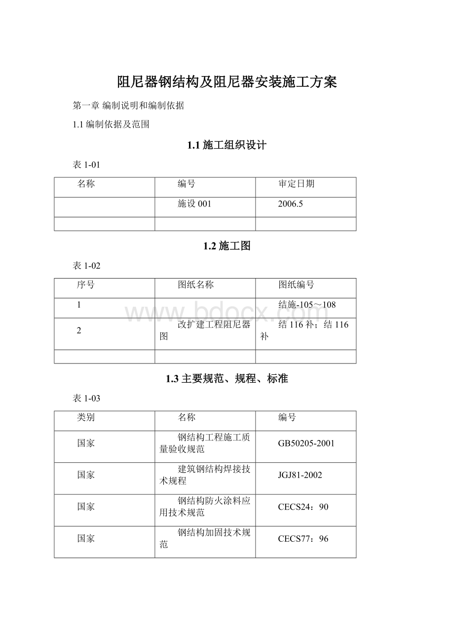 阻尼器钢结构及阻尼器安装施工方案Word文档下载推荐.docx_第1页