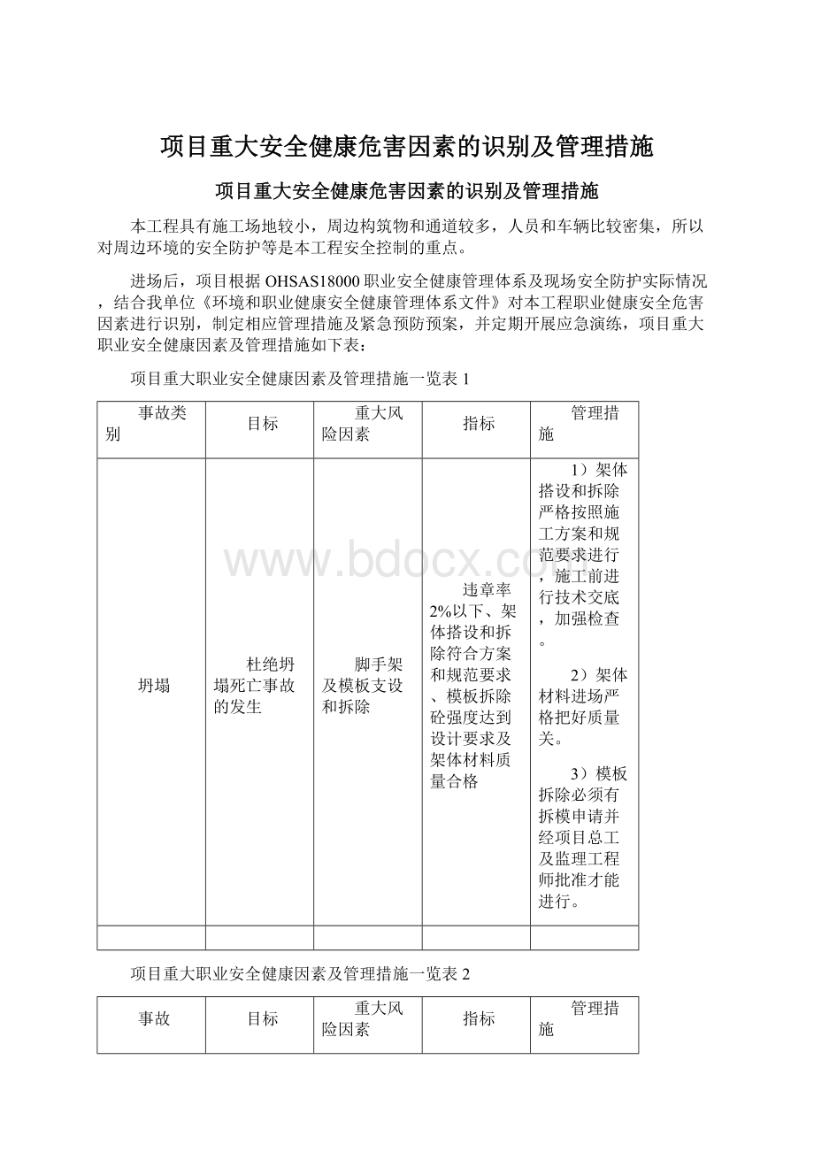 项目重大安全健康危害因素的识别及管理措施.docx