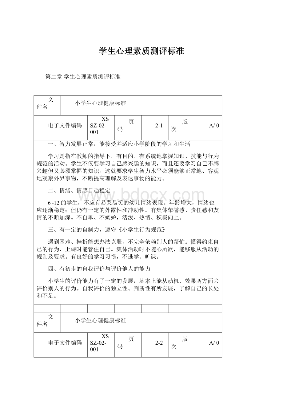 学生心理素质测评标准.docx_第1页