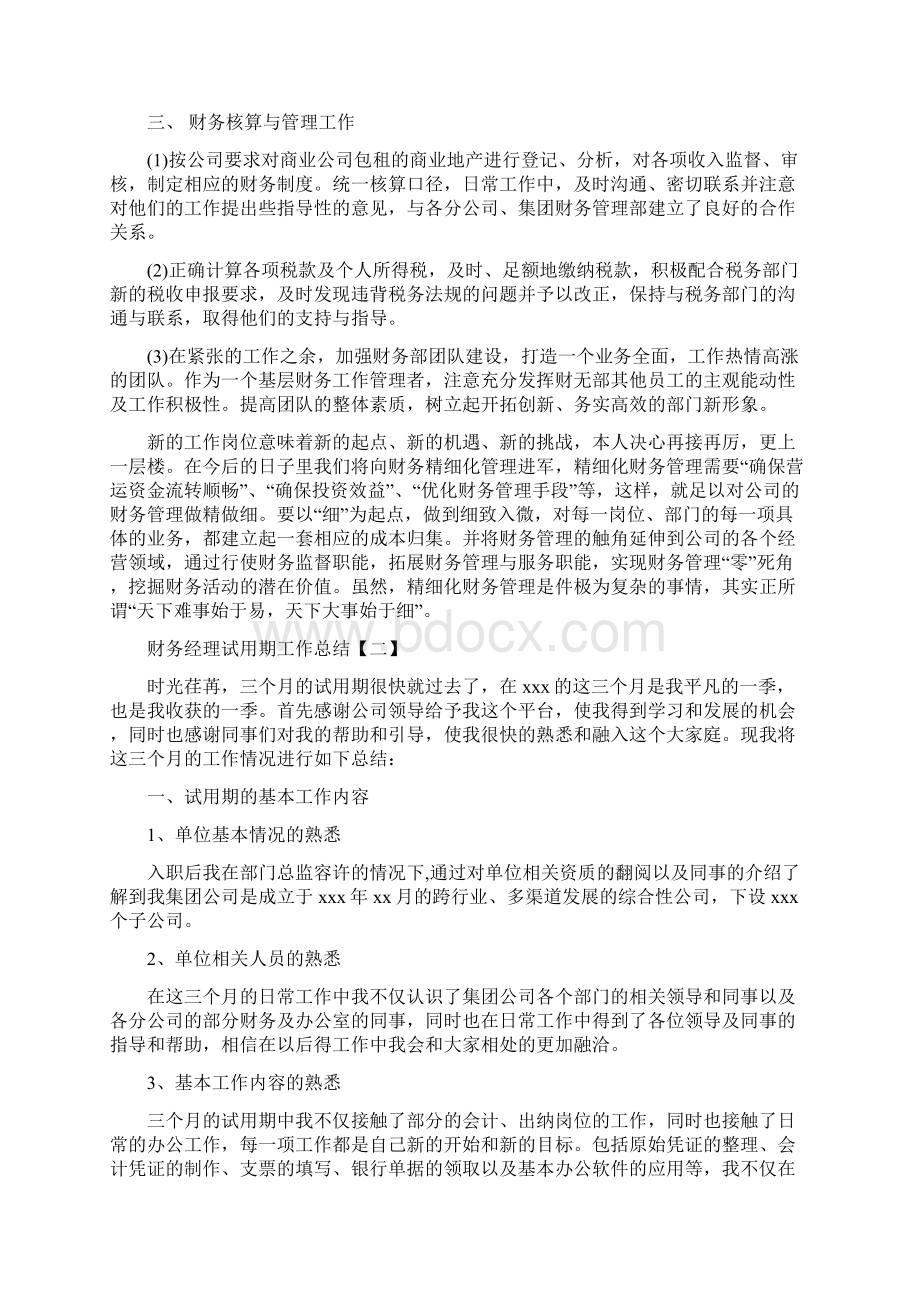 财务经理试用期工作总结与财务经理财务工作总结报告汇编docWord文件下载.docx_第2页