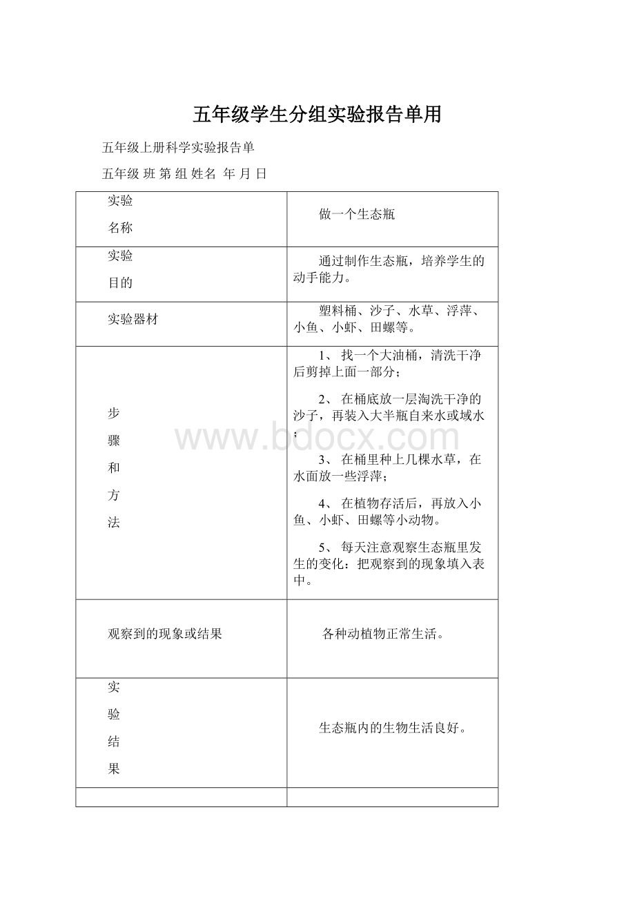 五年级学生分组实验报告单用.docx