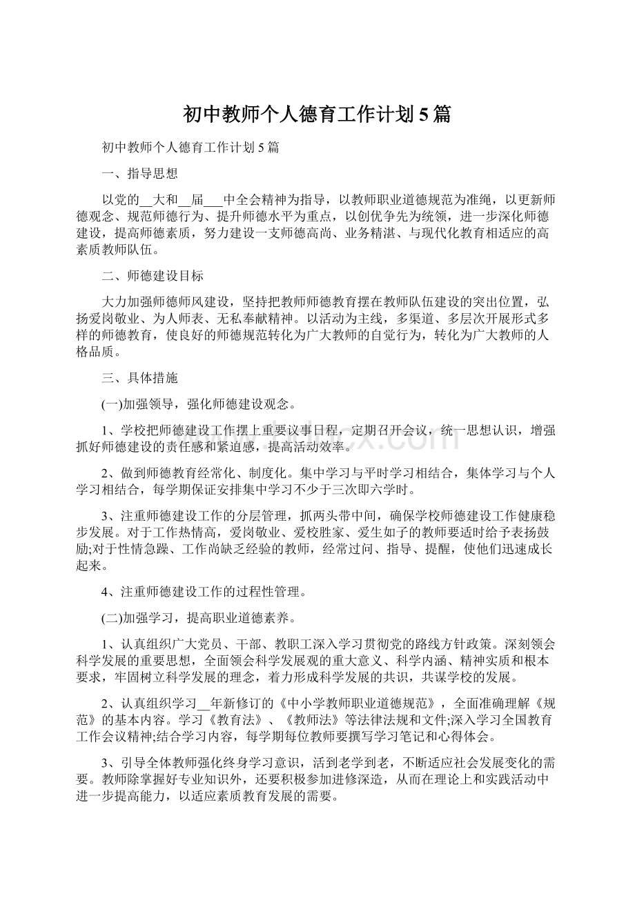 初中教师个人德育工作计划5篇.docx