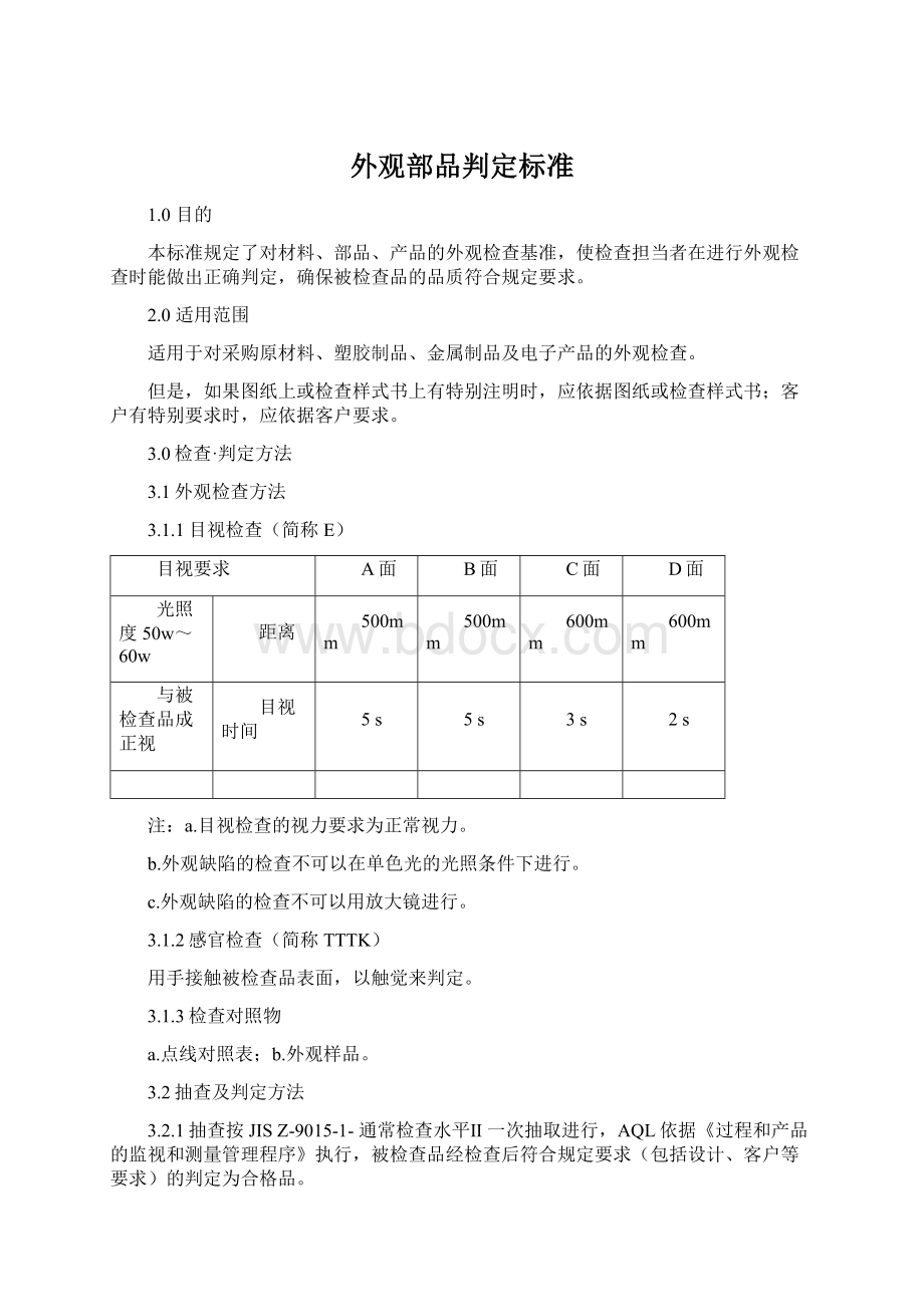 外观部品判定标准Word格式文档下载.docx_第1页