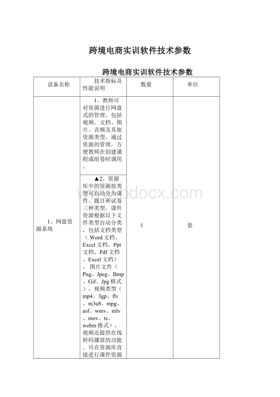 跨境电商实训软件技术参数Word下载.docx