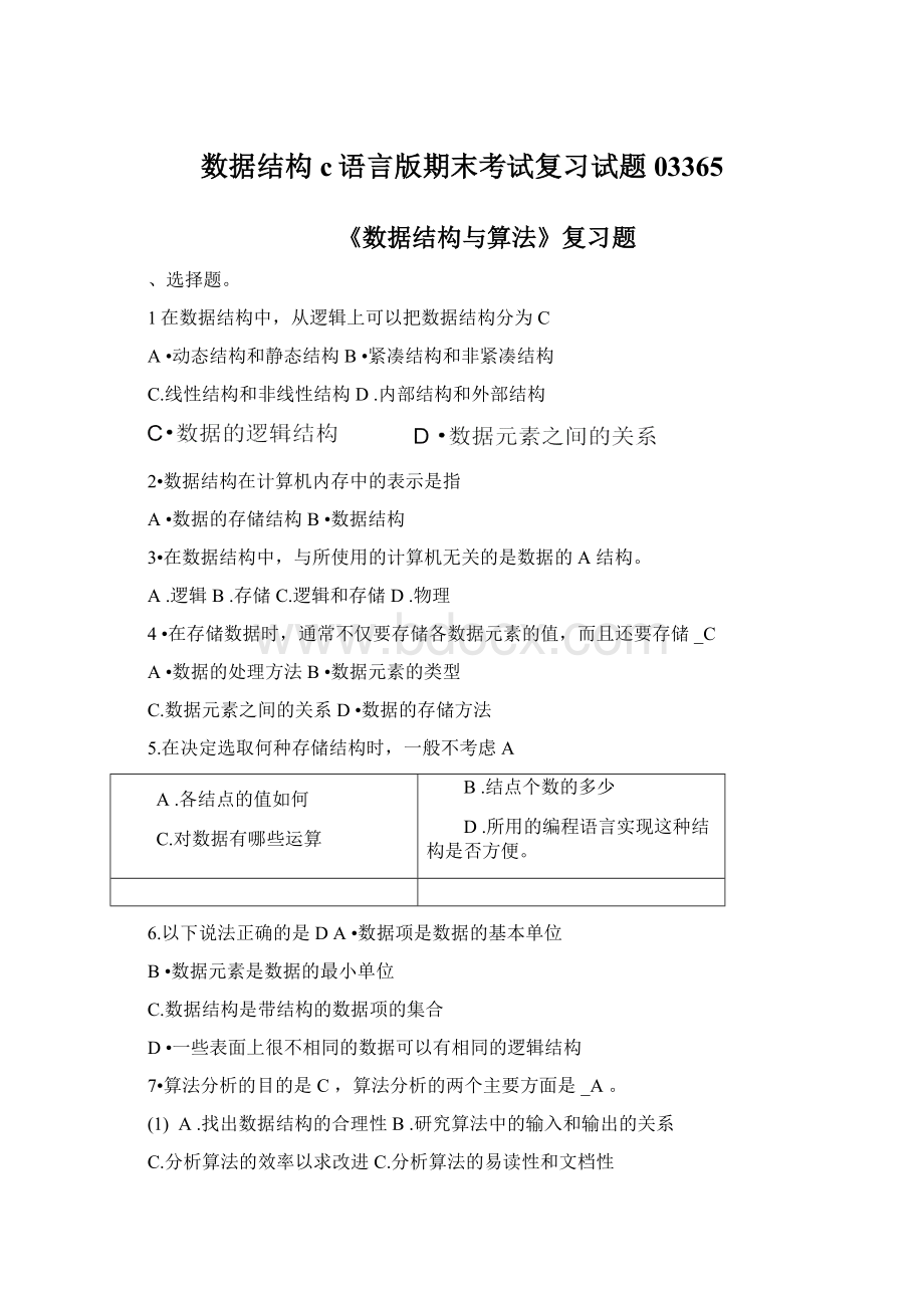 数据结构c语言版期末考试复习试题03365.docx_第1页