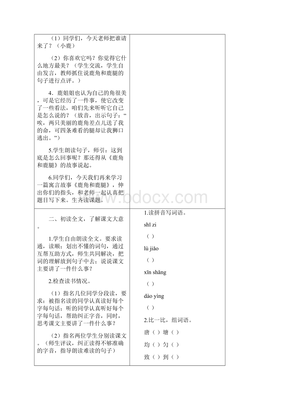 部编人教版三年级语文下册教案+反思精品7 鹿角和鹿腿Word下载.docx_第2页