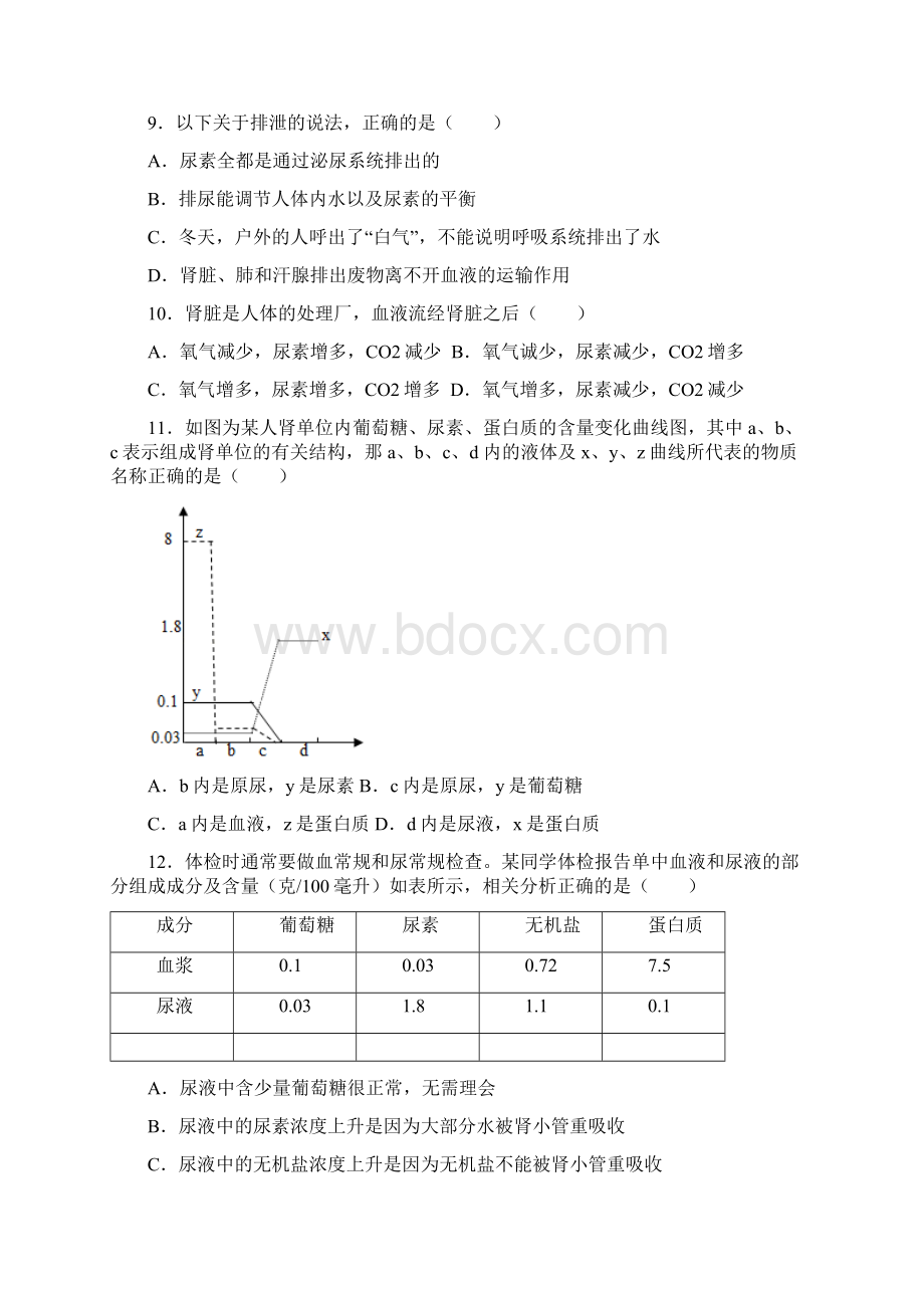 人教版生物七年级下册 第5章 人体内废物的排出 测试题含答案Word下载.docx_第3页