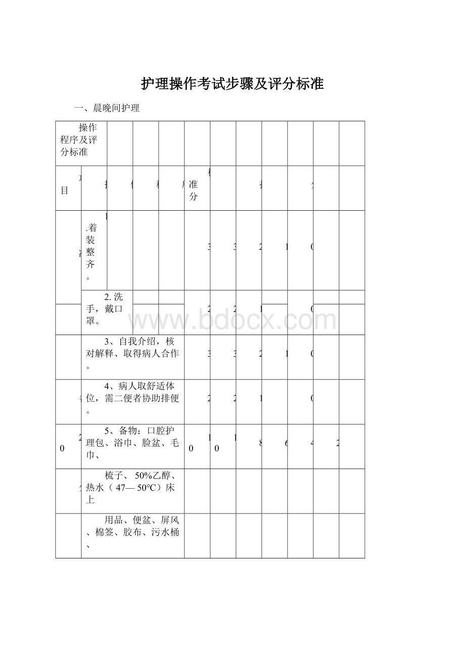 护理操作考试步骤及评分标准.docx_第1页