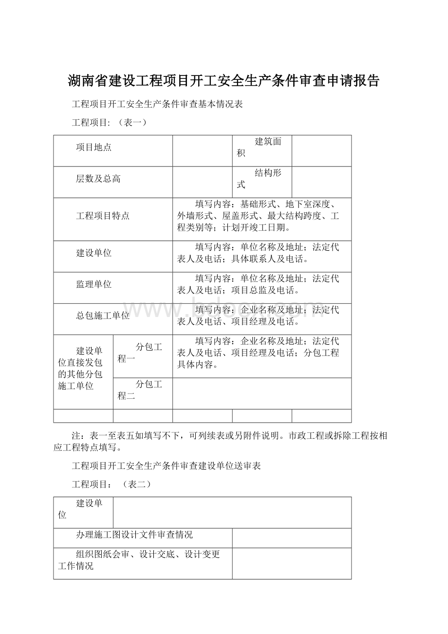 湖南省建设工程项目开工安全生产条件审查申请报告.docx
