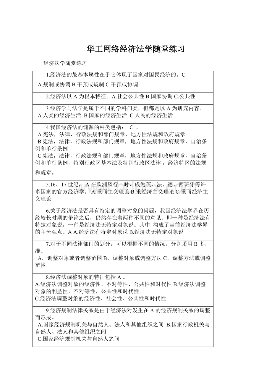 华工网络经济法学随堂练习Word文档下载推荐.docx