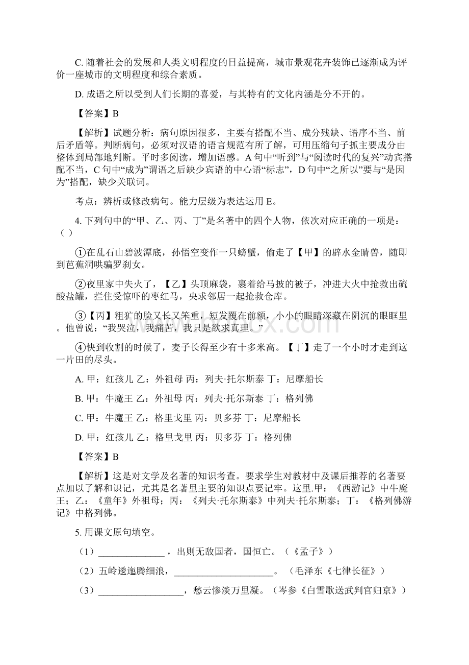 黑龙江省大庆市杜尔伯特县届九年级初四下学期期中考试语文试题解析版.docx_第2页