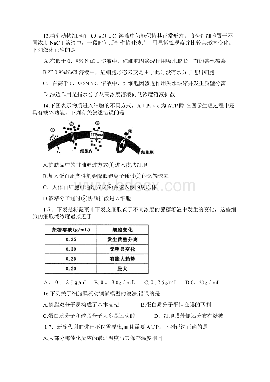 河南省郑州市学年高一上学期期末考试试题生物.docx_第3页