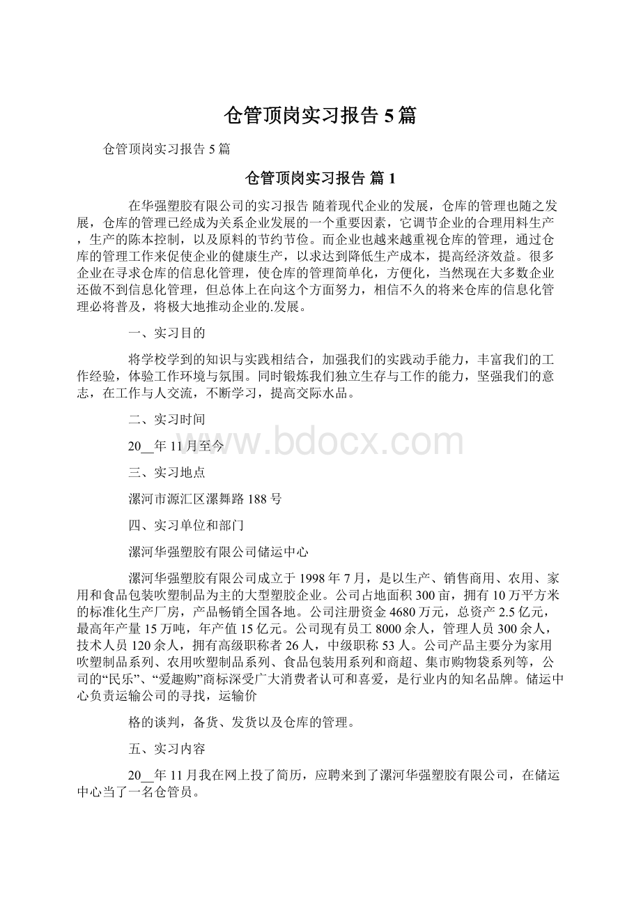 仓管顶岗实习报告5篇.docx