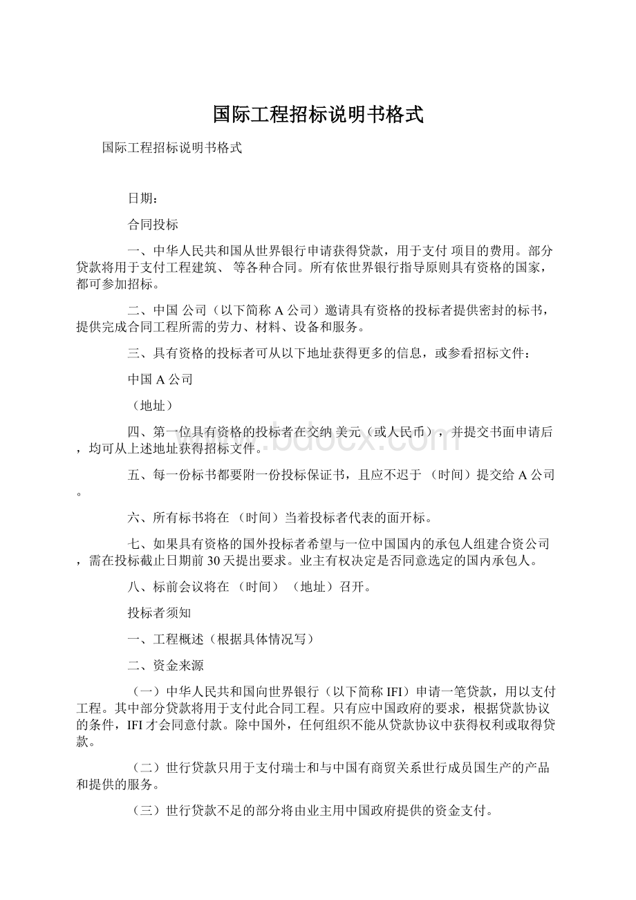 国际工程招标说明书格式.docx