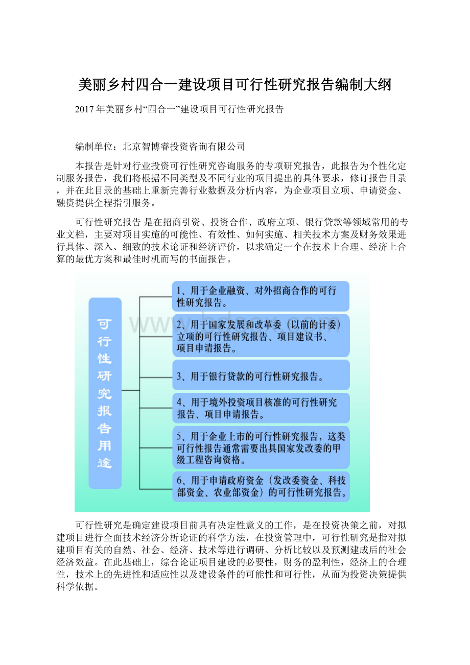 美丽乡村四合一建设项目可行性研究报告编制大纲.docx