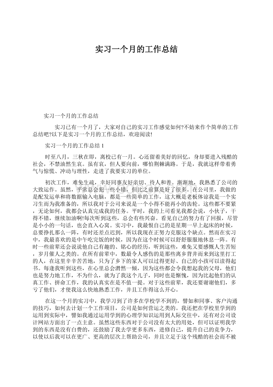 实习一个月的工作总结Word文档下载推荐.docx