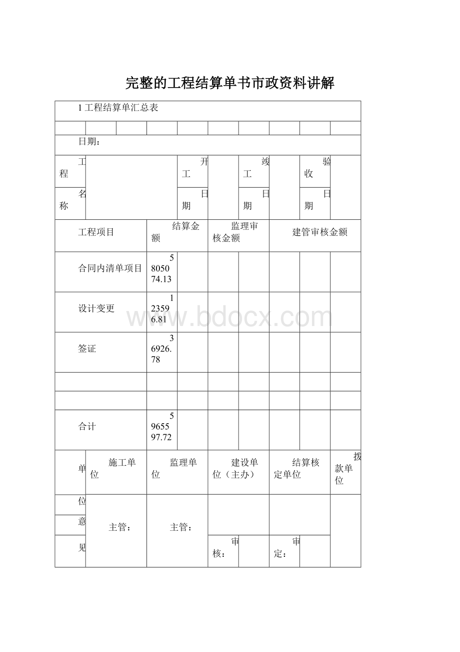 完整的工程结算单书市政资料讲解.docx_第1页