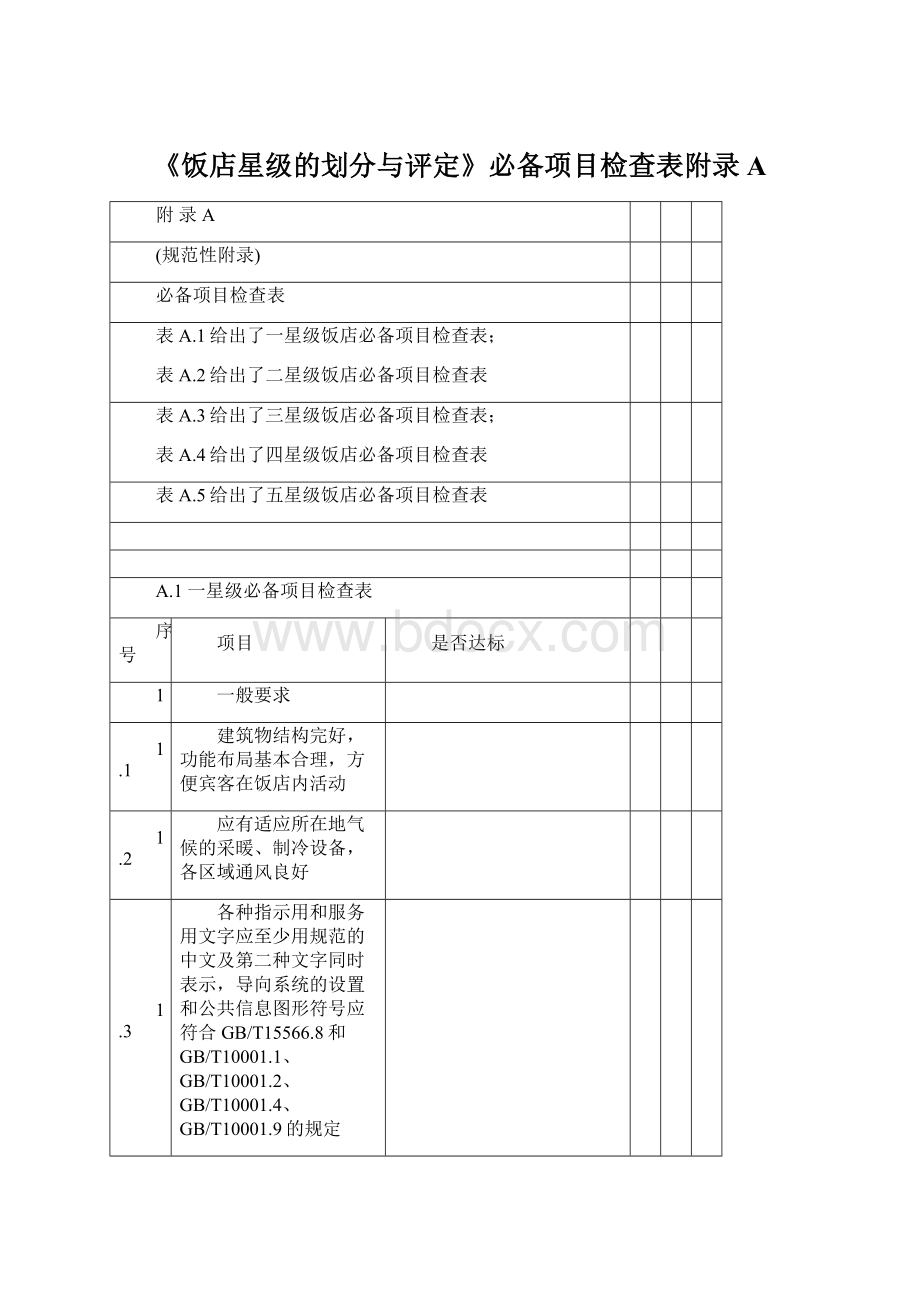 《饭店星级的划分与评定》必备项目检查表附录A.docx