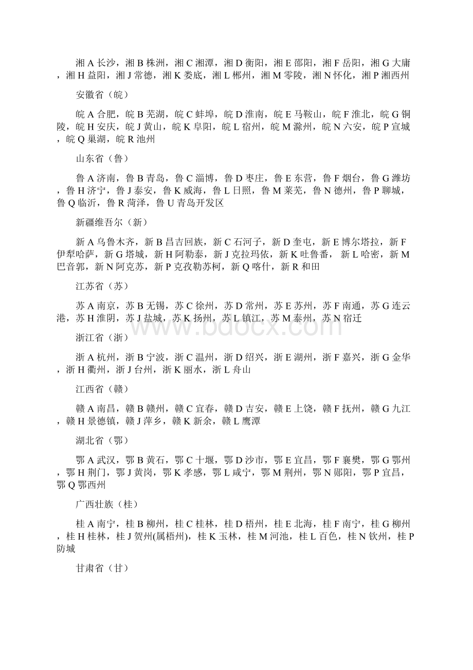 各省市车牌号一览表经典推荐Word格式文档下载.docx_第2页