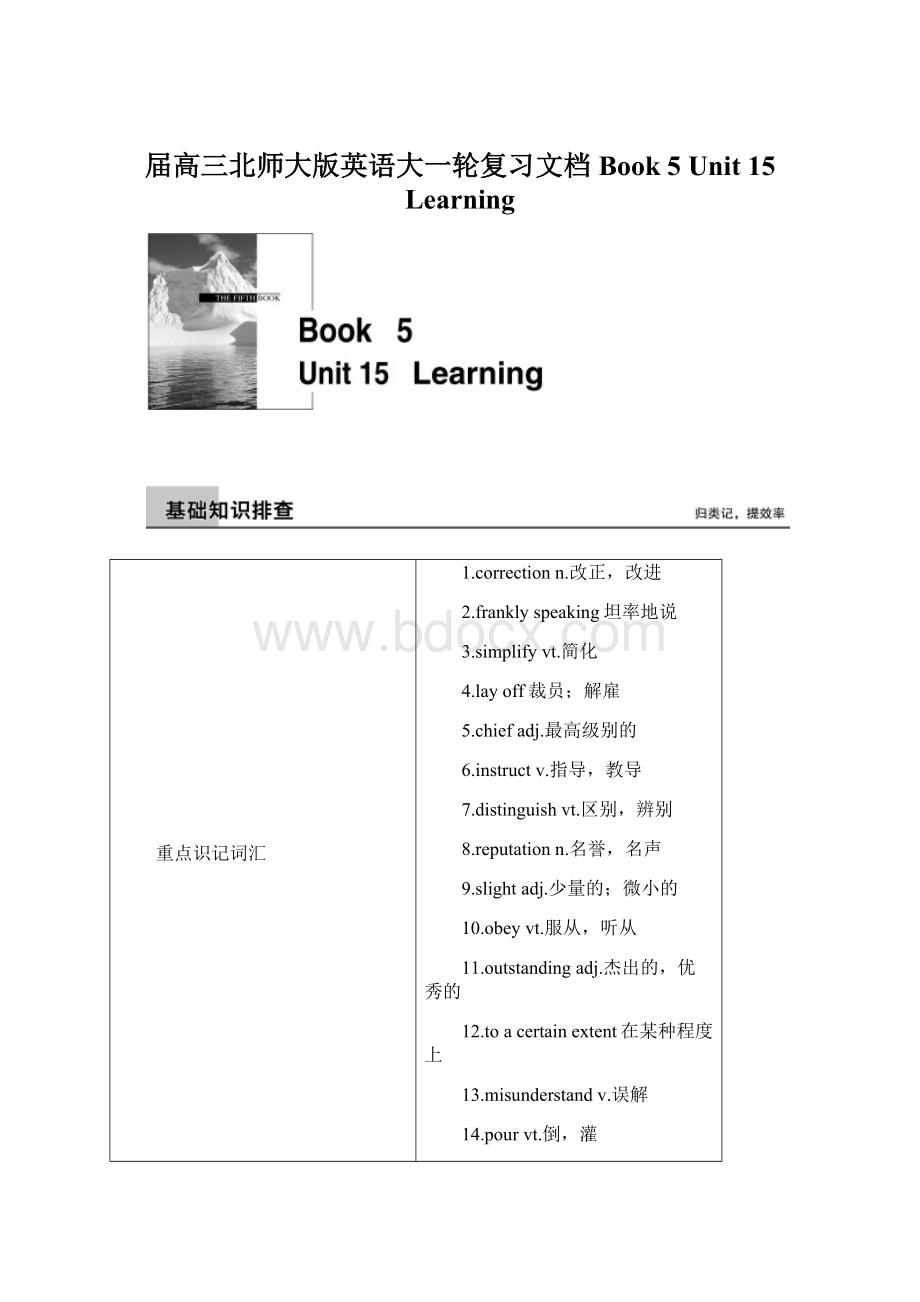 届高三北师大版英语大一轮复习文档Book 5 Unit 15 LearningWord格式.docx