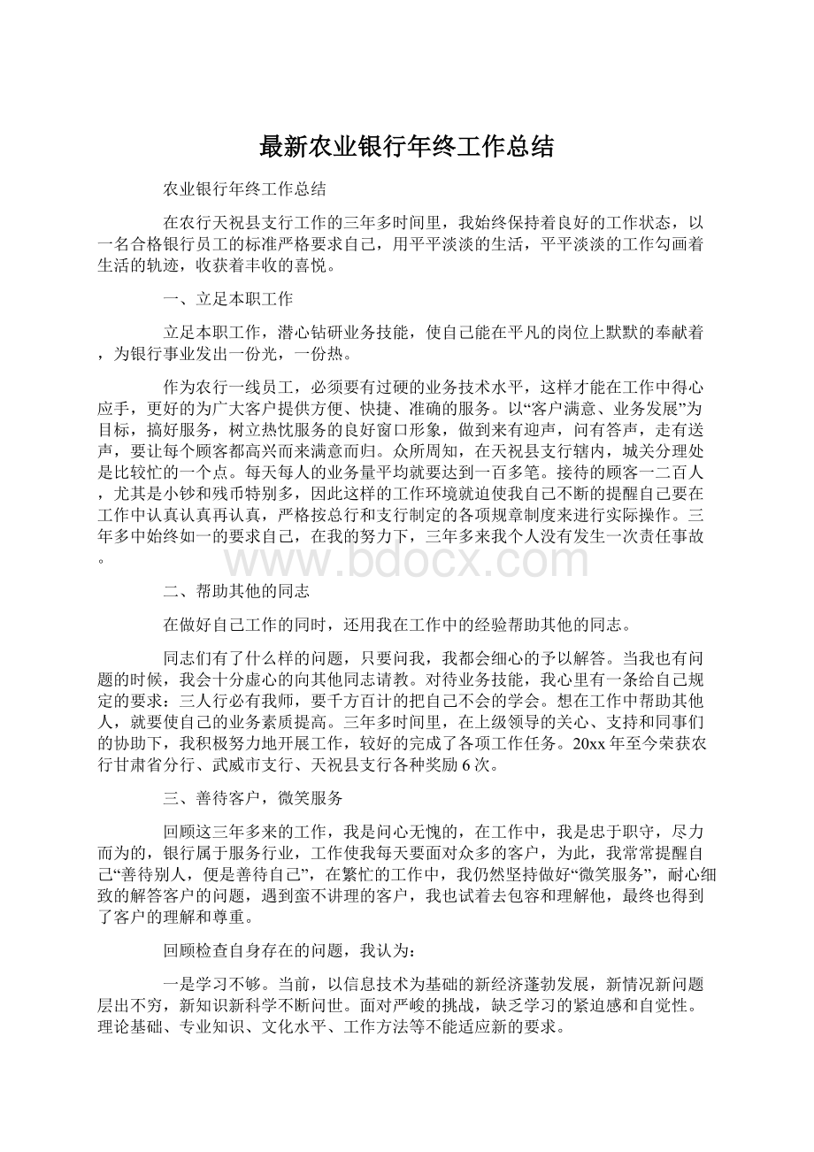 最新农业银行年终工作总结.docx