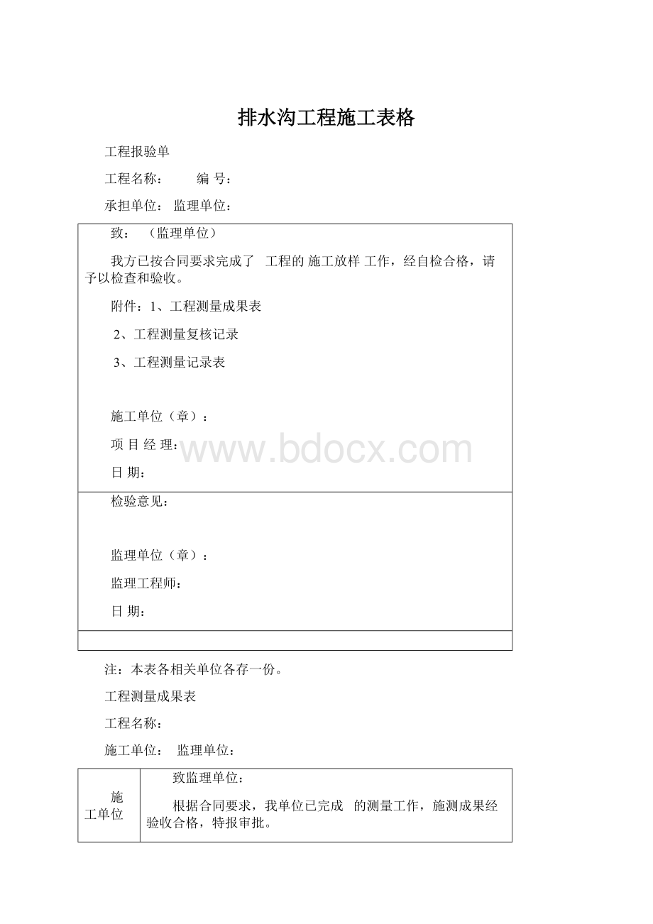 排水沟工程施工表格Word下载.docx