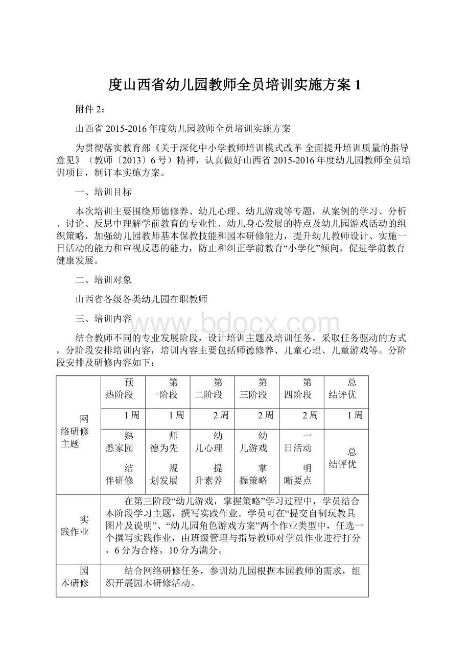 度山西省幼儿园教师全员培训实施方案1文档格式.docx