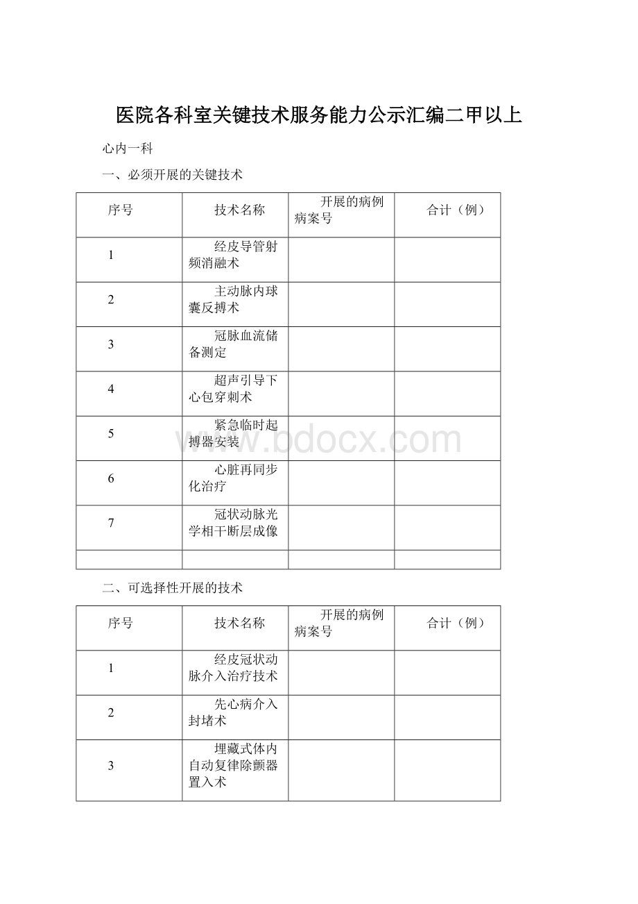 医院各科室关键技术服务能力公示汇编二甲以上.docx