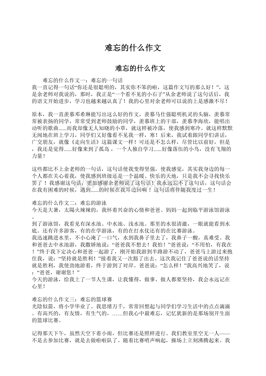 难忘的什么作文Word文档格式.docx