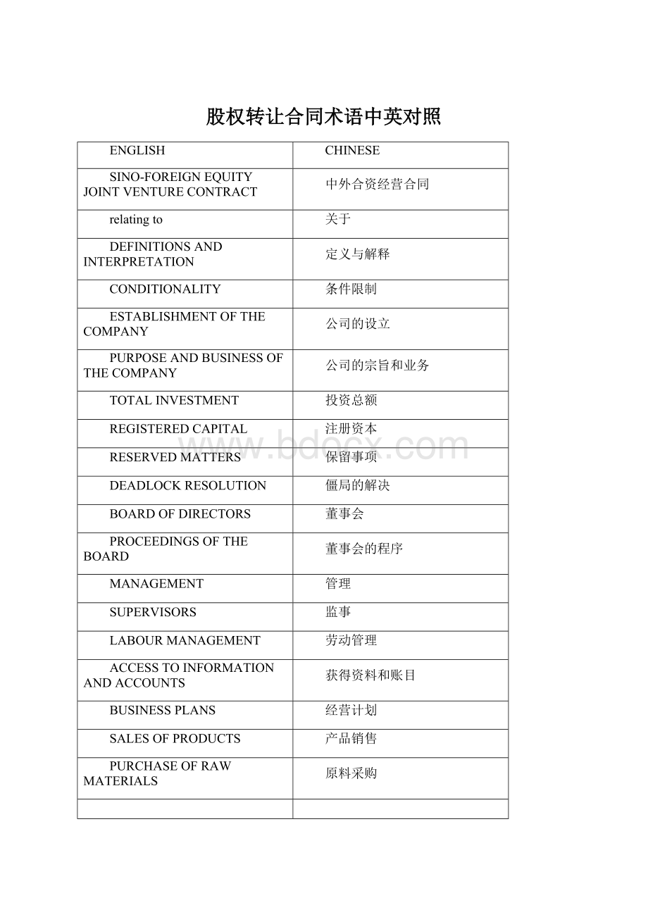 股权转让合同术语中英对照.docx_第1页