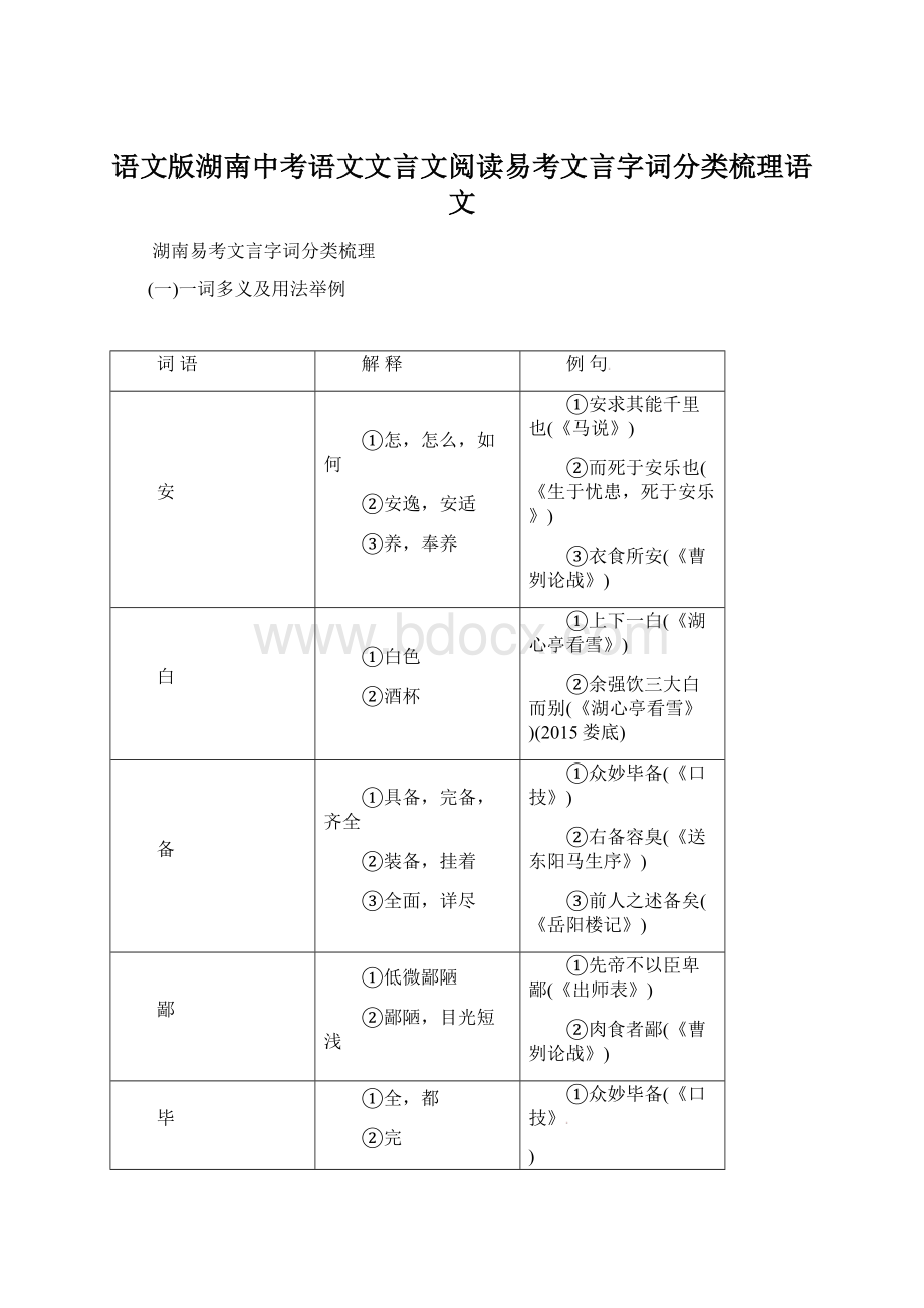 语文版湖南中考语文文言文阅读易考文言字词分类梳理语文.docx_第1页