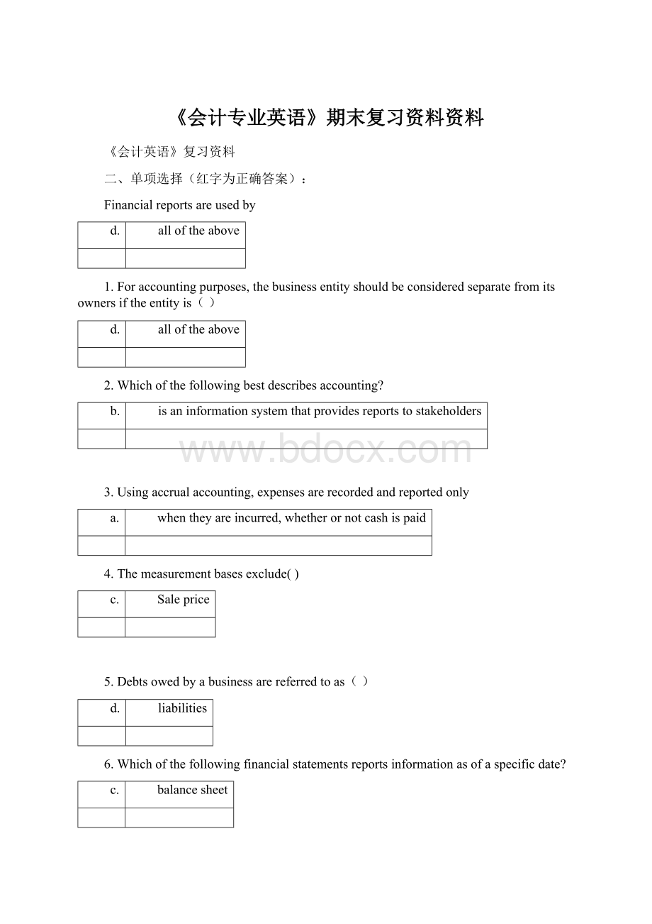 《会计专业英语》期末复习资料资料.docx_第1页