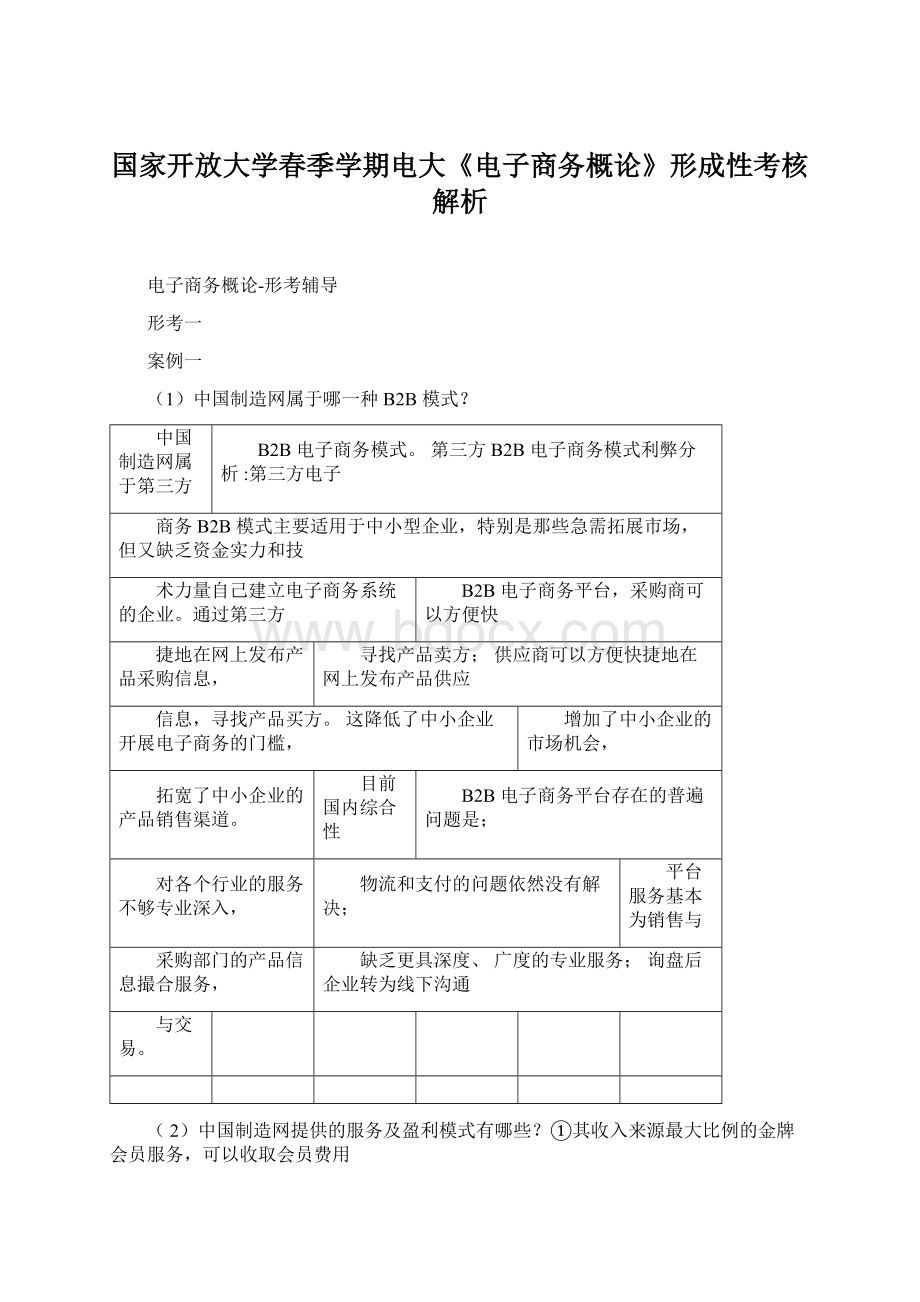 国家开放大学春季学期电大《电子商务概论》形成性考核解析Word格式文档下载.docx