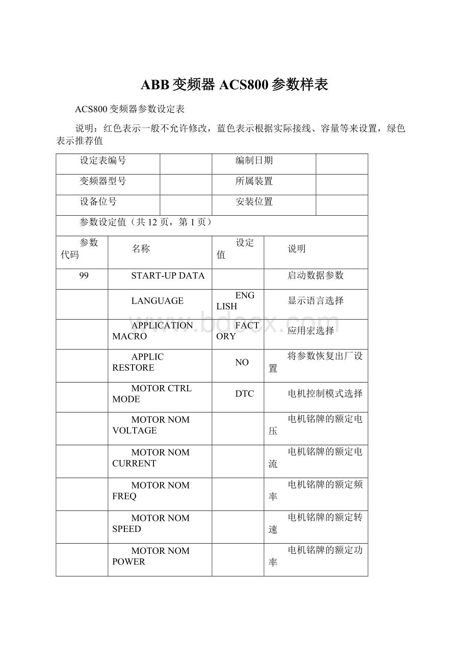 ABB变频器ACS800参数样表.docx_第1页