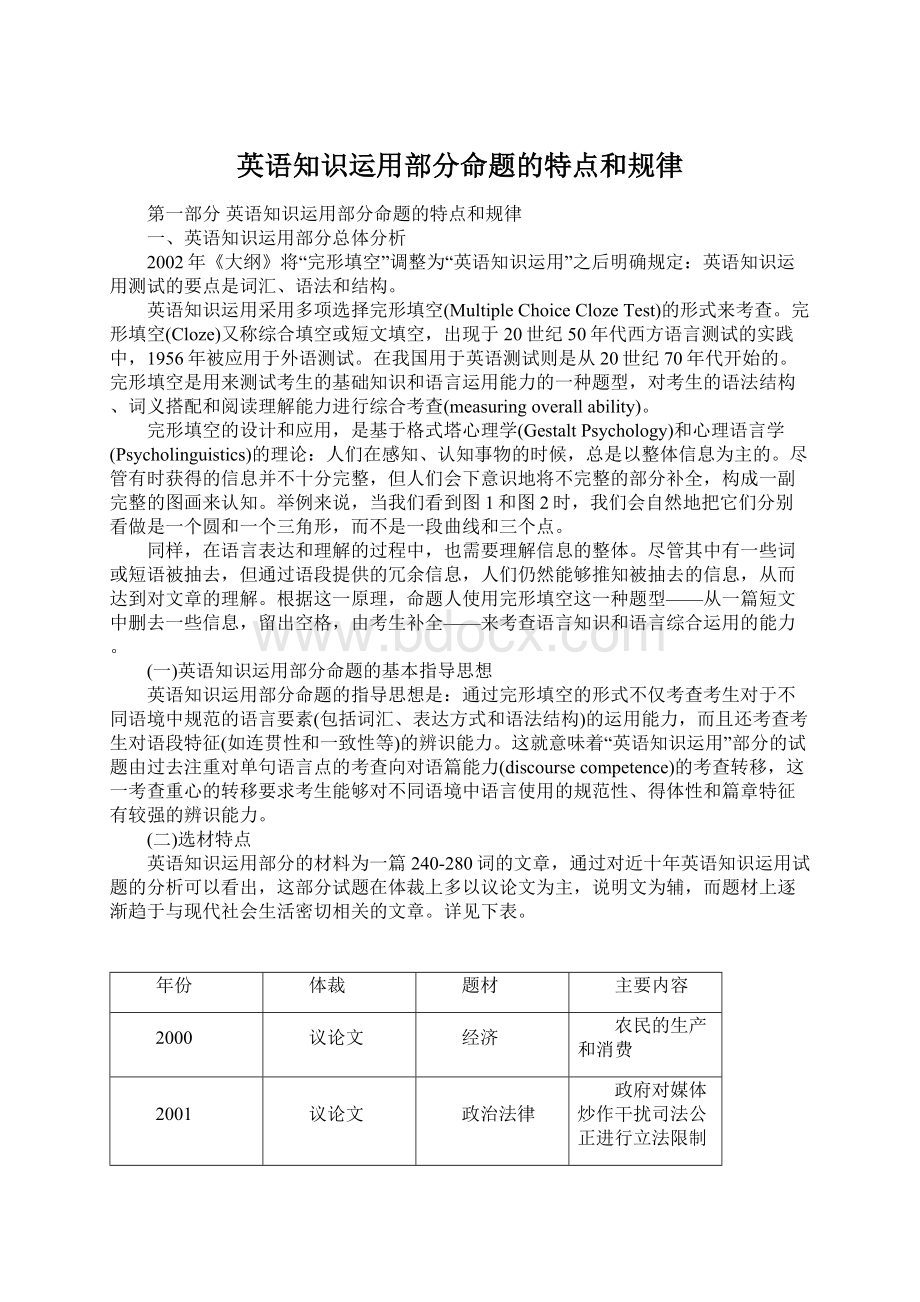 英语知识运用部分命题的特点和规律Word下载.docx