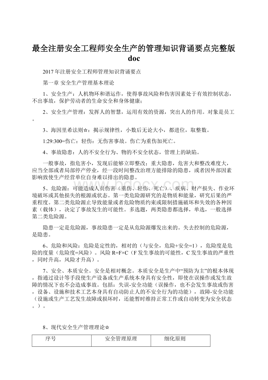 最全注册安全工程师安全生产的管理知识背诵要点完整版docWord格式.docx