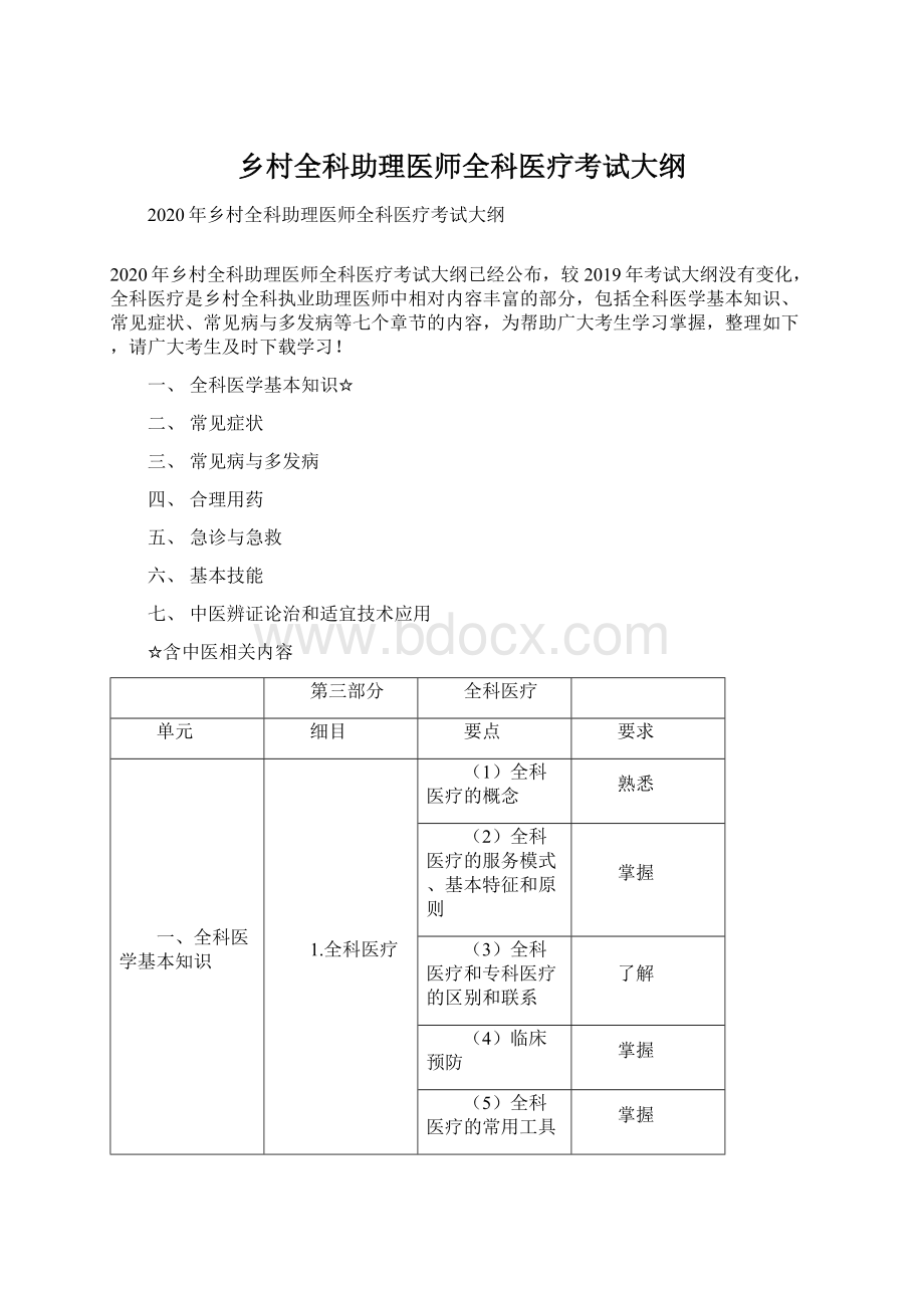 乡村全科助理医师全科医疗考试大纲Word文档格式.docx_第1页