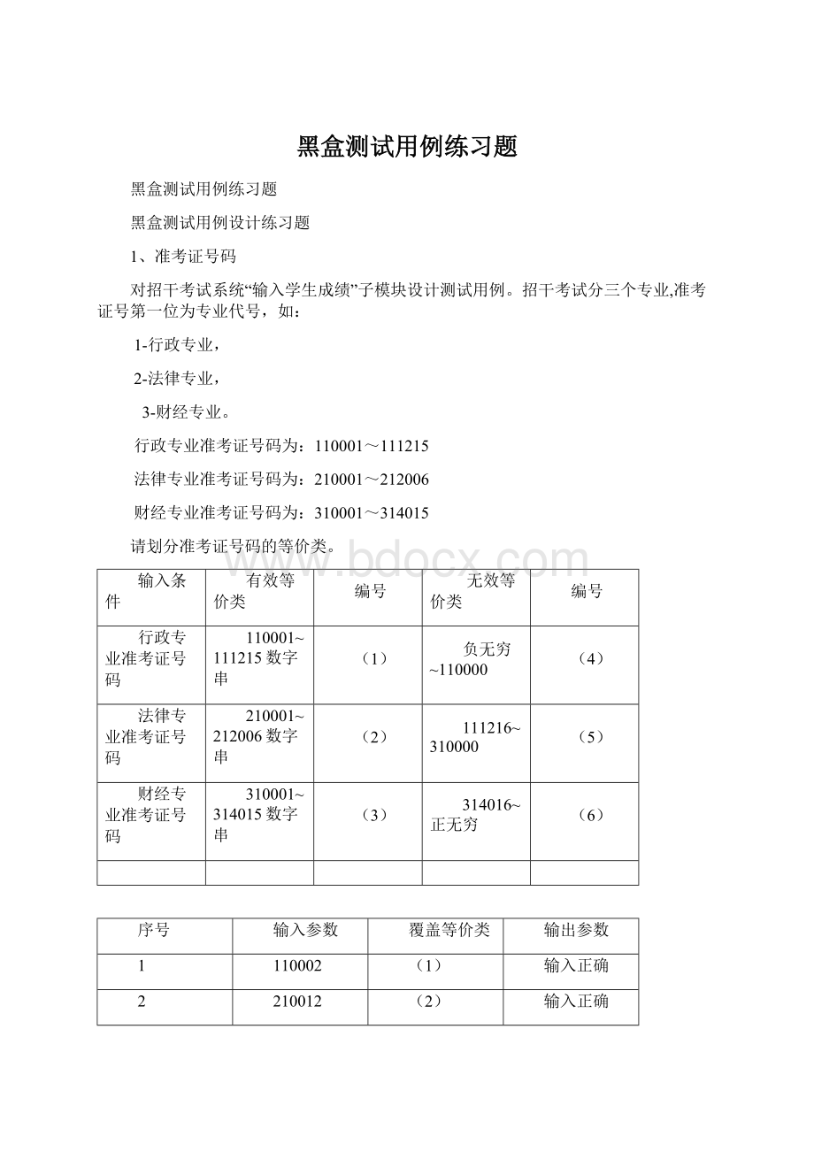 黑盒测试用例练习题.docx_第1页