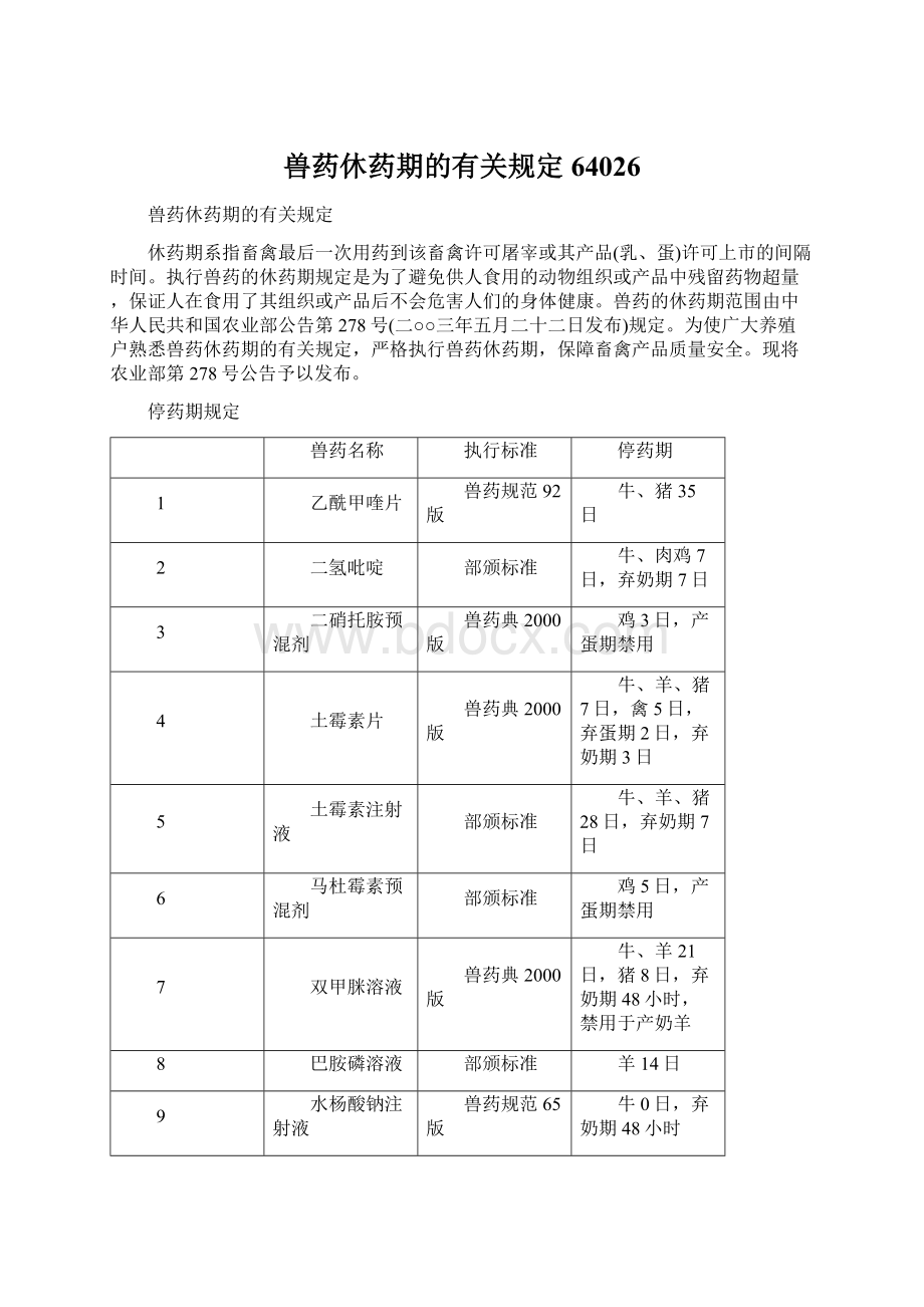 兽药休药期的有关规定64026.docx_第1页