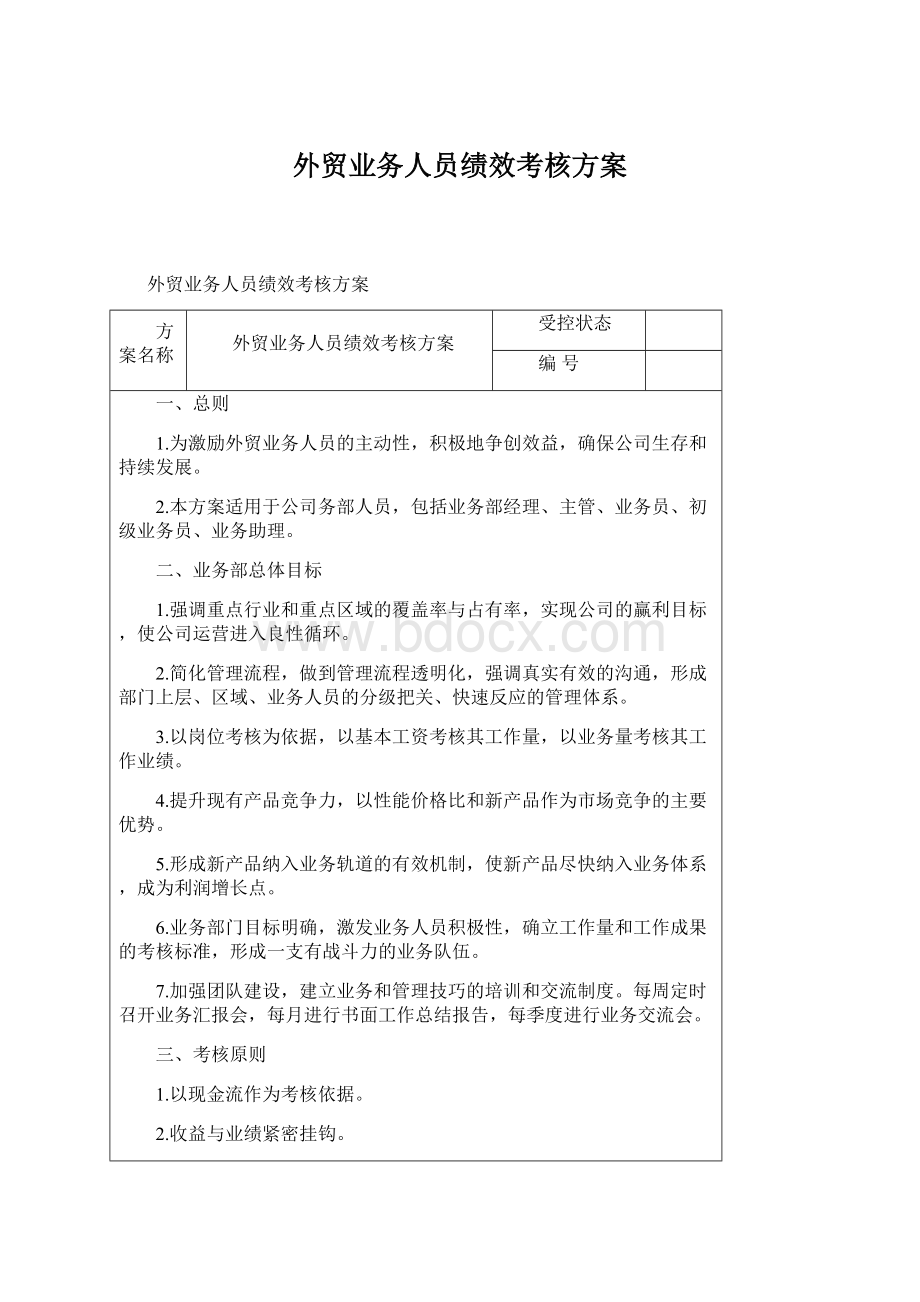 外贸业务人员绩效考核方案Word文件下载.docx