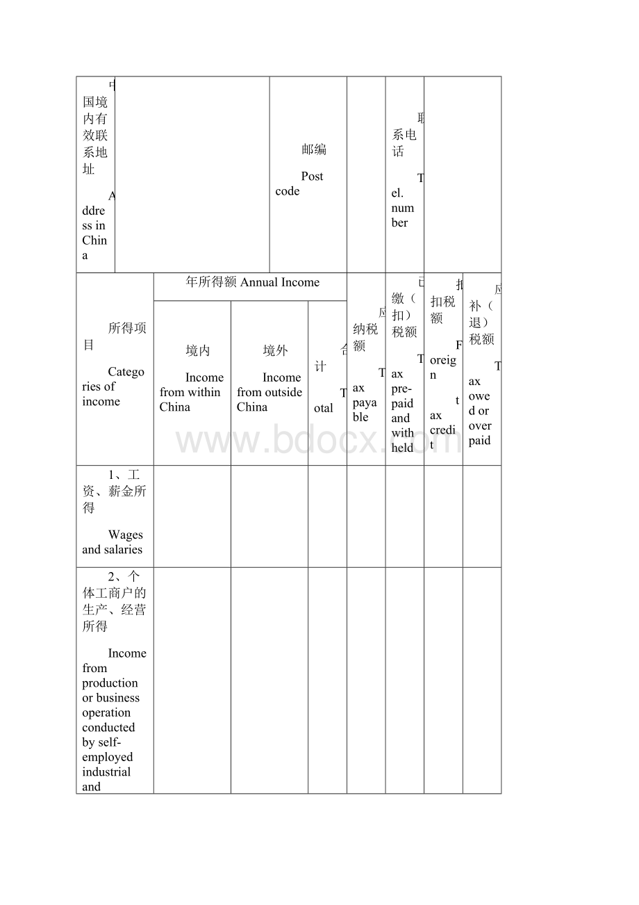 个人所得税纳税申报表式样Word文档下载推荐.docx_第2页