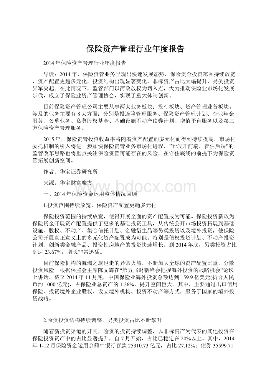 保险资产管理行业年度报告文档格式.docx_第1页