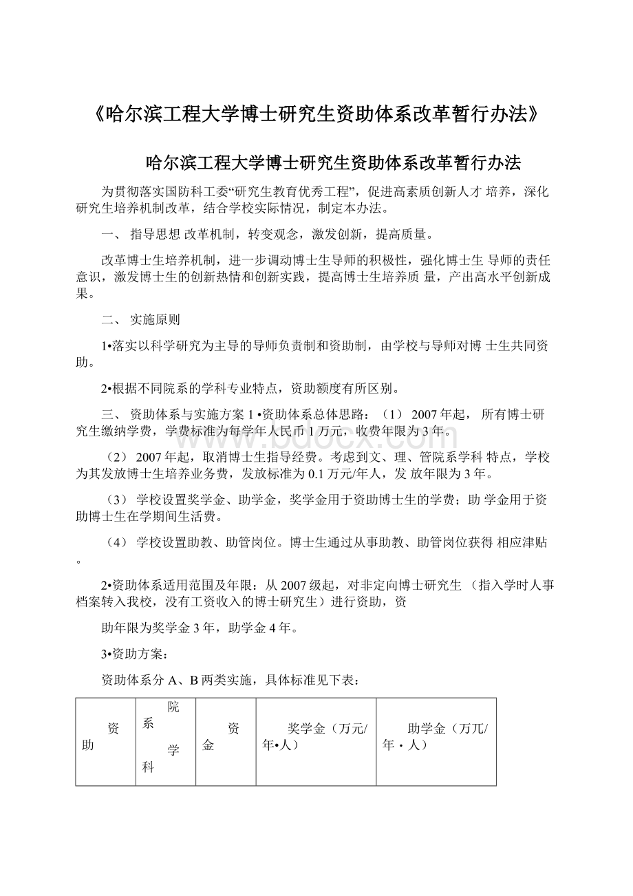 《哈尔滨工程大学博士研究生资助体系改革暂行办法》Word文件下载.docx_第1页