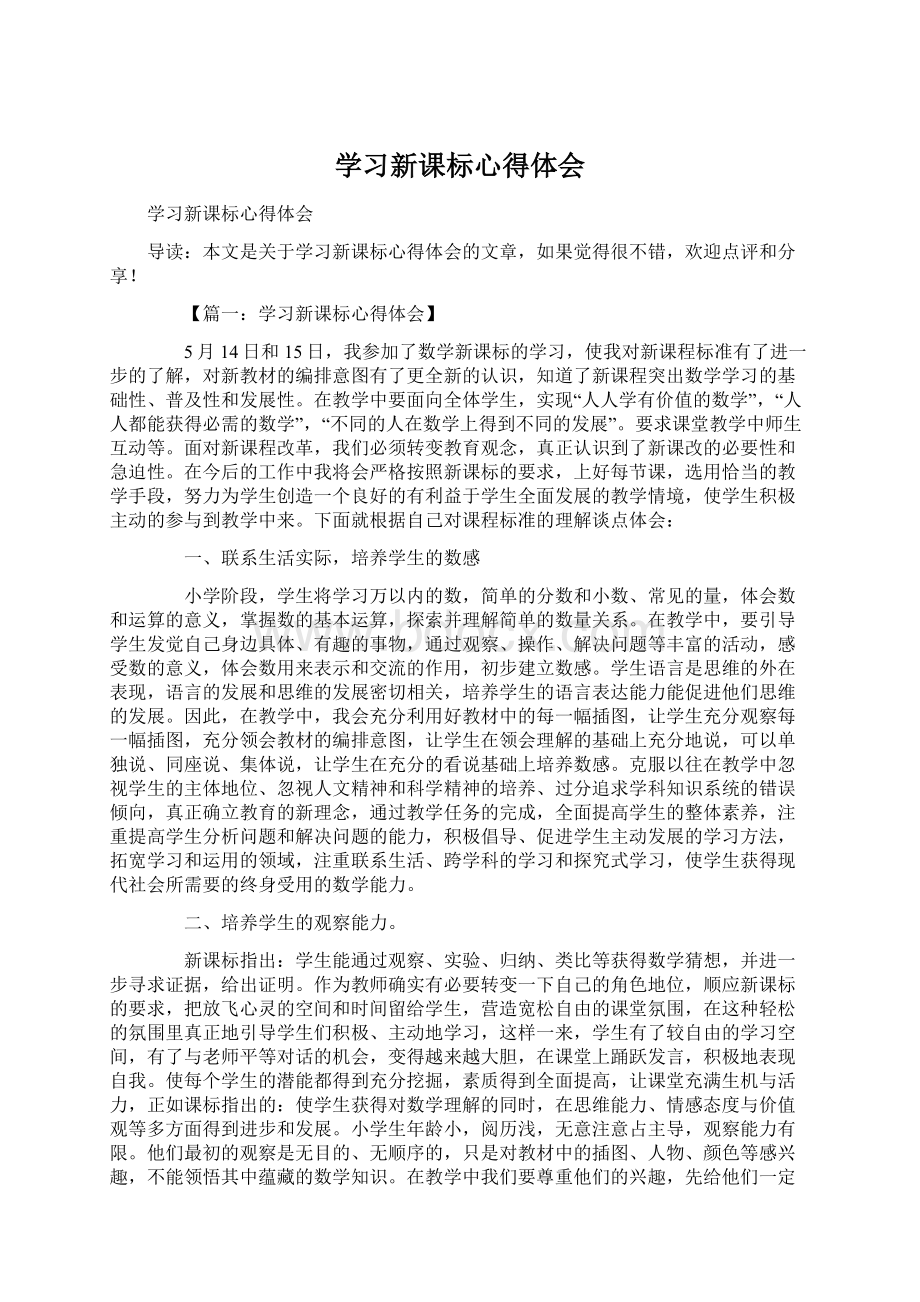 学习新课标心得体会Word格式文档下载.docx_第1页