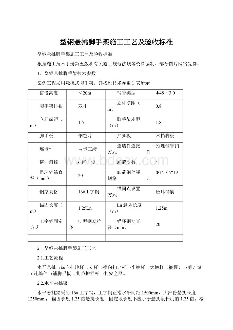 型钢悬挑脚手架施工工艺及验收标准.docx_第1页