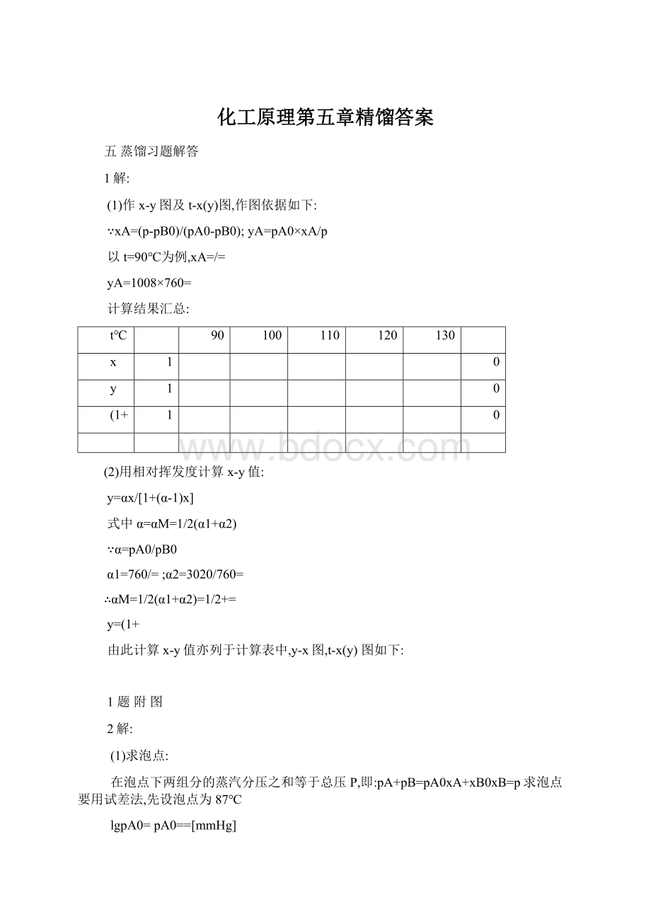 化工原理第五章精馏答案.docx