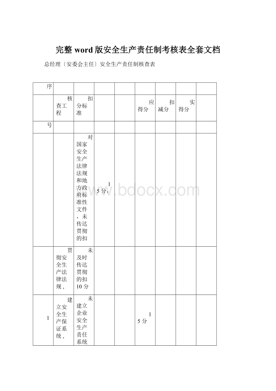 完整word版安全生产责任制考核表全套文档Word下载.docx