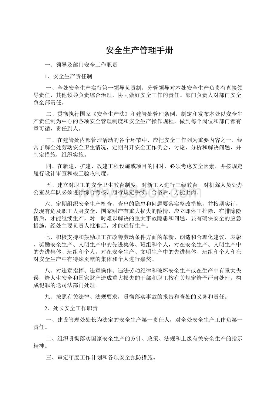 安全生产管理手册Word文档下载推荐.docx