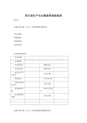 采石场生产安全隐患排查检查表Word格式.docx