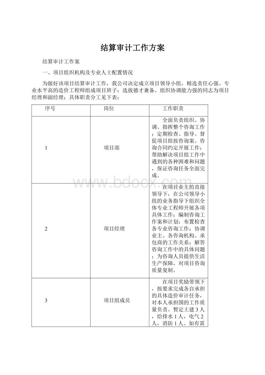 结算审计工作方案Word文件下载.docx